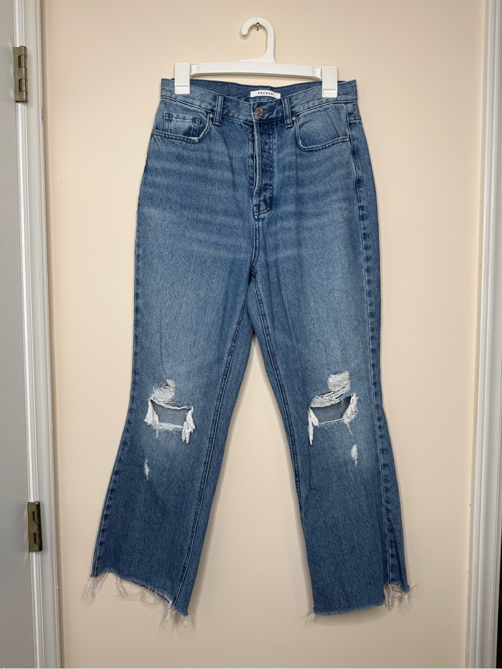 PacSun Women’s 28 High Rise Bootcut Distressed Jeans Blue Wash Button Fly